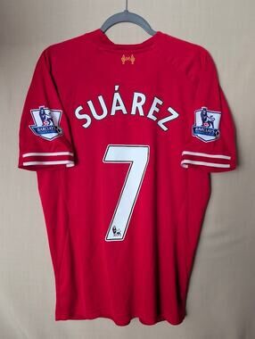 Liverpool 2013-14 Luis Suarez Home Jersey Mens Large Warrior EPL